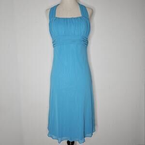 NWT David's Bridal Women's Malibu Blue/Chiffon Halter Short Dress Size 2
